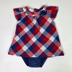 Carter's Child of Mine Red White Blue Checkered Plaid Baby Dress Bloomer 18 Mnth